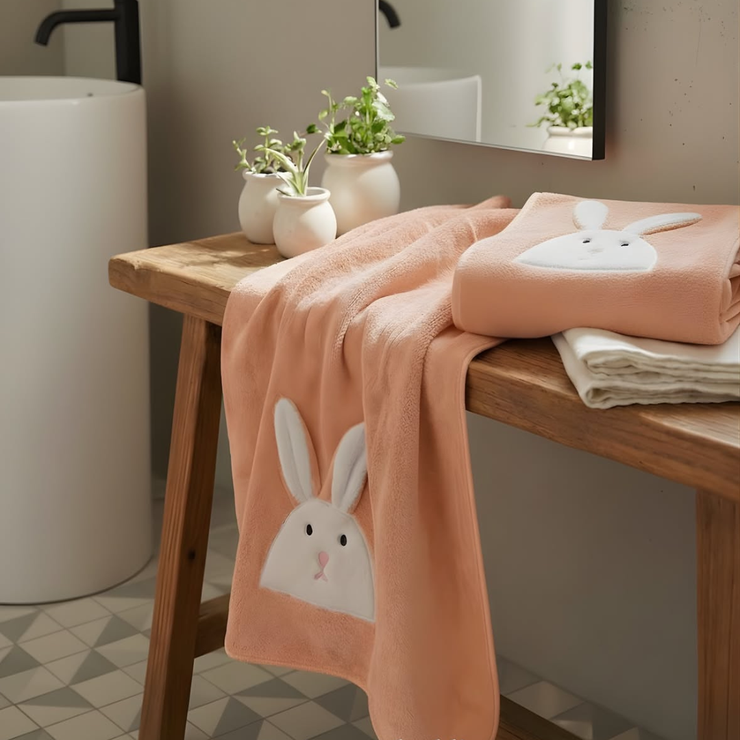 Bunny Embroidered Kids Bath Towel Set