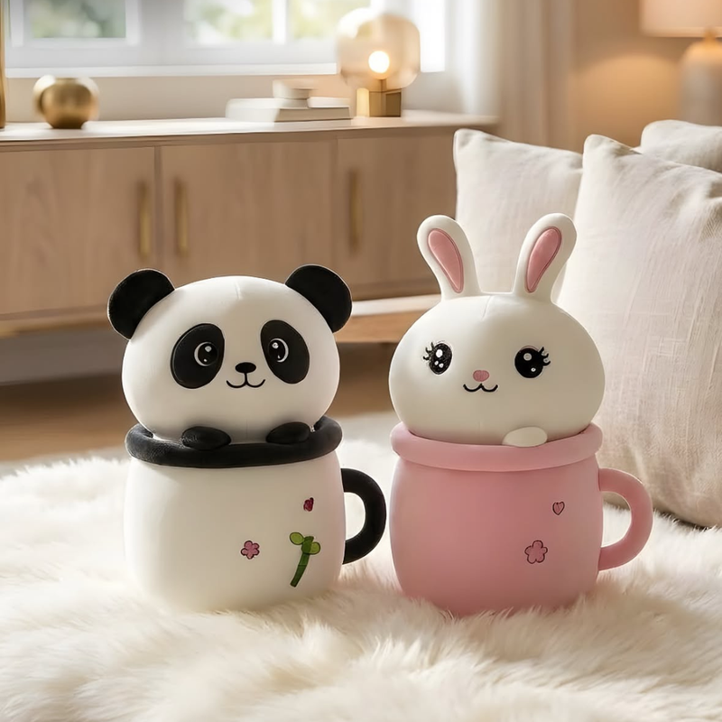 Cute Panda & Bunny Mug Set
